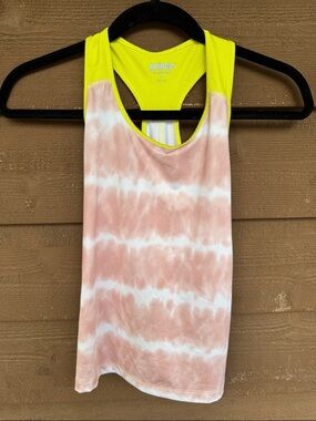Prince Neon Yellow Trim Peach Tie-Dye Racerback Tank Girls Size Medium (10-12)